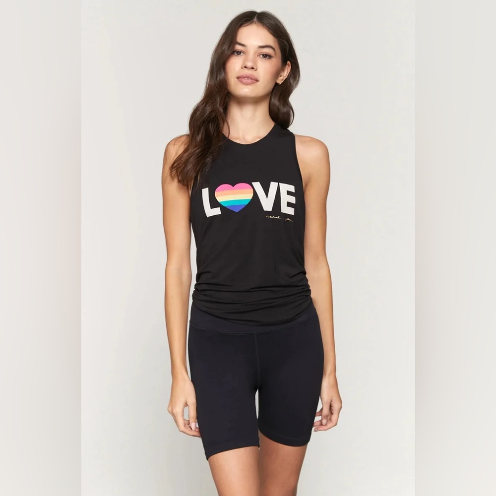 Spiritual Gangster Black Love Tank Top with Rainbow Heart